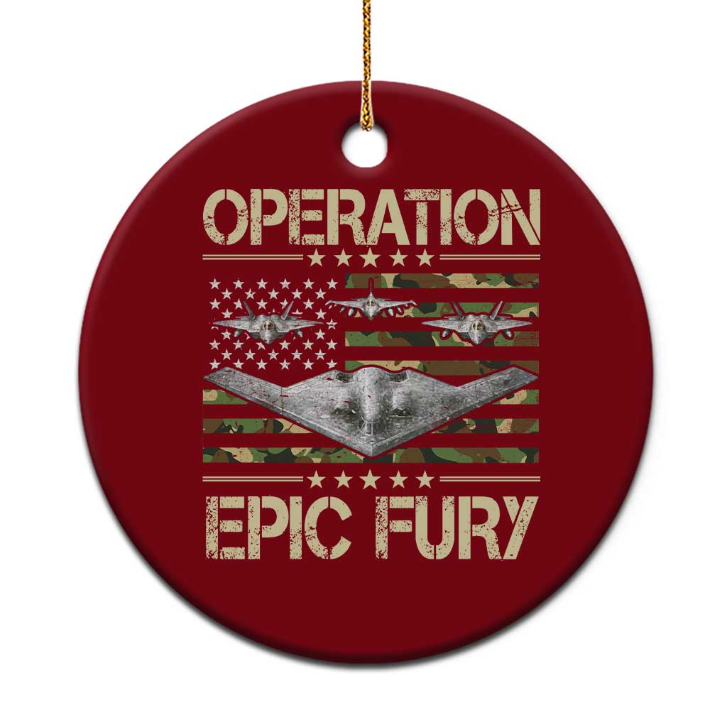 Operation Epic Fury Camo American Flag Ceramic Ornament B12 Spirit Stealth Bomber Formation Patriotic Air Power