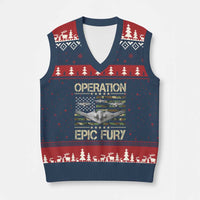 Operation Epic Fury Camo American Flag V-Neck Knit Sweater Vest B12 Spirit Stealth Bomber Formation Patriotic Air Power