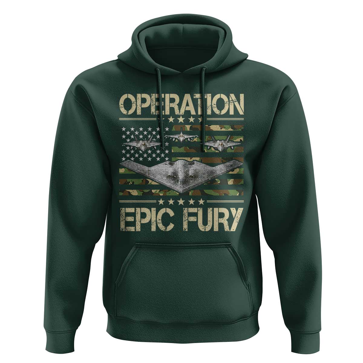 Operation Epic Fury Camo American Flag Hoodie B12 Spirit Stealth Bomber Formation Patriotic Air Power