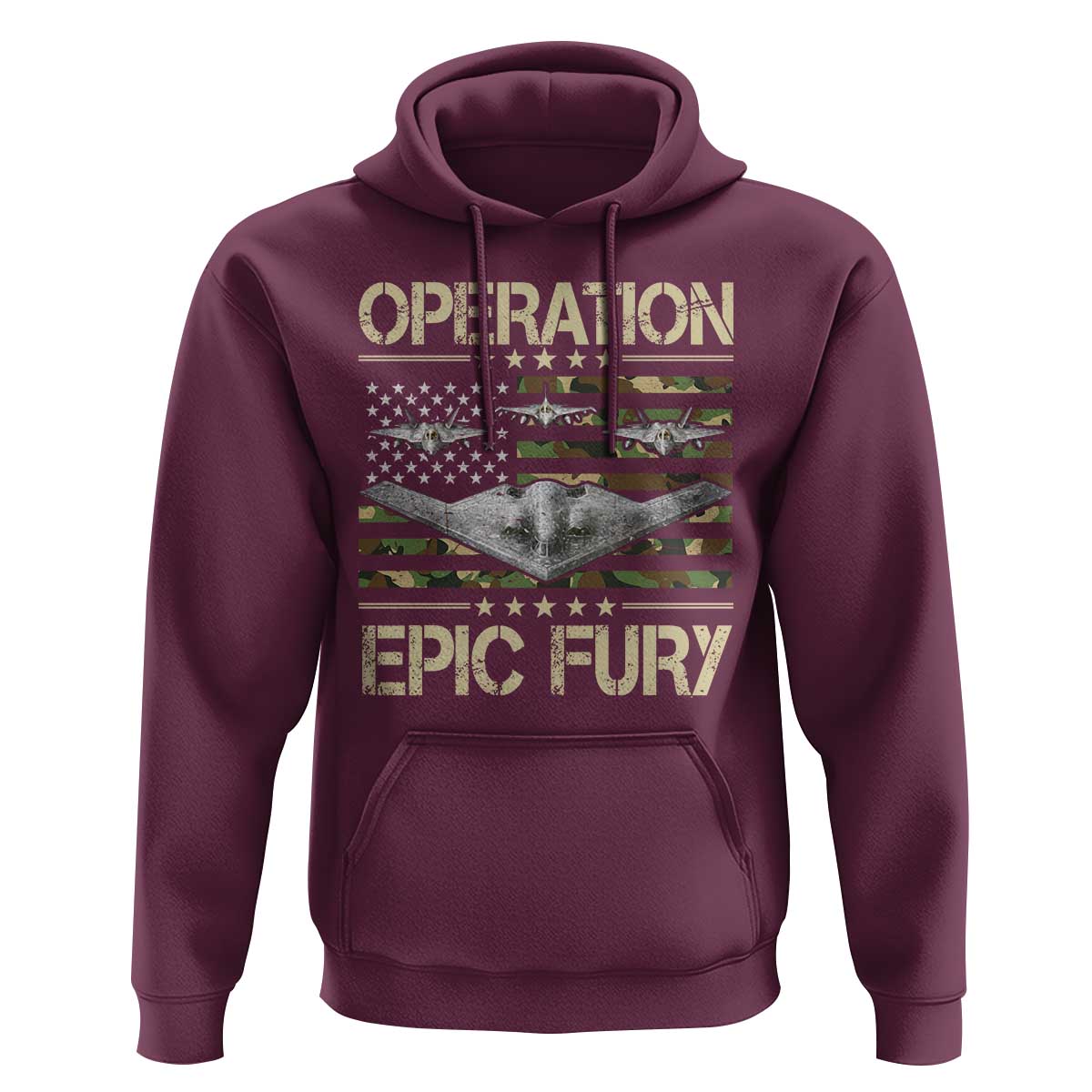 Operation Epic Fury Camo American Flag Hoodie B12 Spirit Stealth Bomber Formation Patriotic Air Power