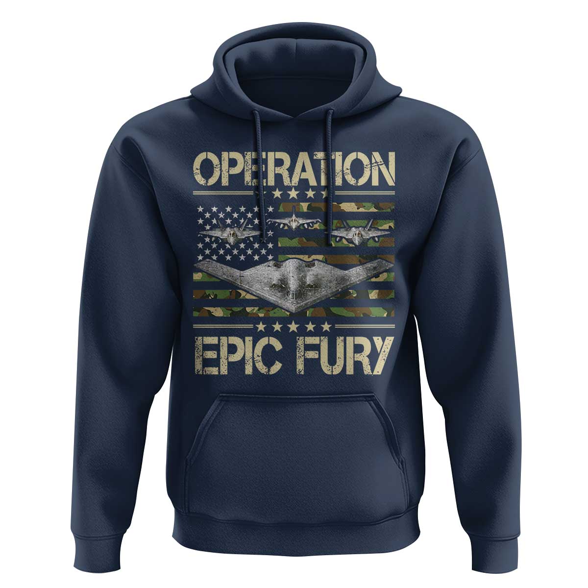 Operation Epic Fury Camo American Flag Hoodie B12 Spirit Stealth Bomber Formation Patriotic Air Power