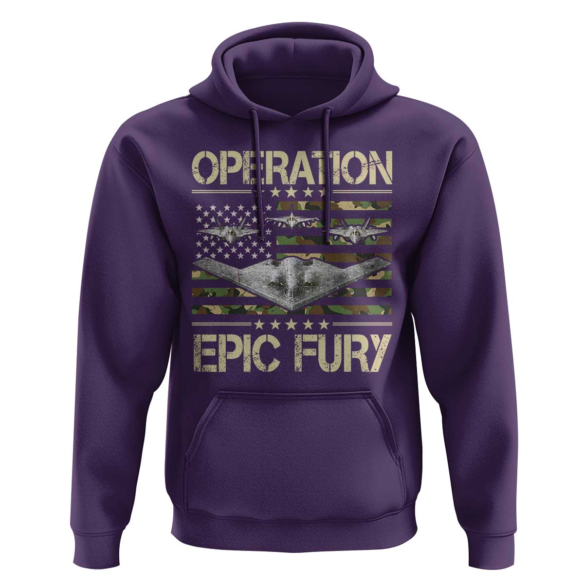 Operation Epic Fury Camo American Flag Hoodie B12 Spirit Stealth Bomber Formation Patriotic Air Power