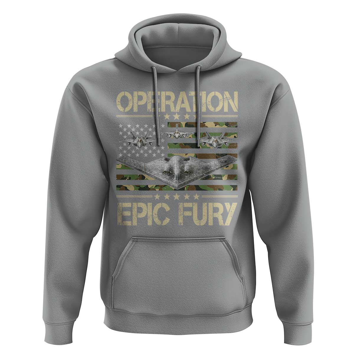 Operation Epic Fury Camo American Flag Hoodie B12 Spirit Stealth Bomber Formation Patriotic Air Power