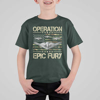Operation Epic Fury Camo American Flag T Shirt For Kid B12 Spirit Stealth Bomber Formation Patriotic Air Power