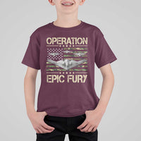 Operation Epic Fury Camo American Flag T Shirt For Kid B12 Spirit Stealth Bomber Formation Patriotic Air Power