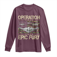 Operation Epic Fury Camo American Flag Long Sleeve Shirt B12 Spirit Stealth Bomber Formation Patriotic Air Power