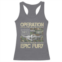 Operation Epic Fury Camo American Flag Racerback Tank Top B12 Spirit Stealth Bomber Formation Patriotic Air Power