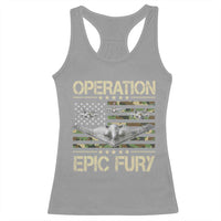 Operation Epic Fury Camo American Flag Racerback Tank Top B12 Spirit Stealth Bomber Formation Patriotic Air Power