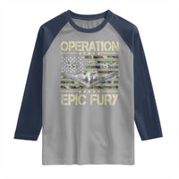 Operation Epic Fury Camo American Flag Raglan Shirt B12 Spirit Stealth Bomber Formation Patriotic Air Power