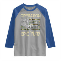 Operation Epic Fury Camo American Flag Raglan Shirt B12 Spirit Stealth Bomber Formation Patriotic Air Power