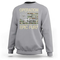 Operation Epic Fury Camo American Flag Sweatshirt B12 Spirit Stealth Bomber Formation Patriotic Air Power
