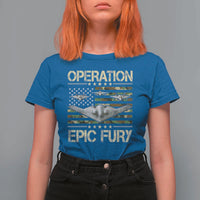 Operation Epic Fury Camo American Flag T Shirt For Women B12 Spirit Stealth Bomber Formation Patriotic Air Power
