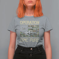 Operation Epic Fury Camo American Flag T Shirt For Women B12 Spirit Stealth Bomber Formation Patriotic Air Power
