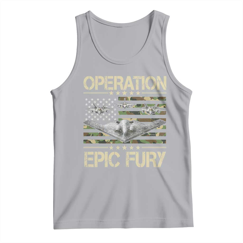 Operation Epic Fury Camo American Flag Tank Top B12 Spirit Stealth Bomber Formation Patriotic Air Power