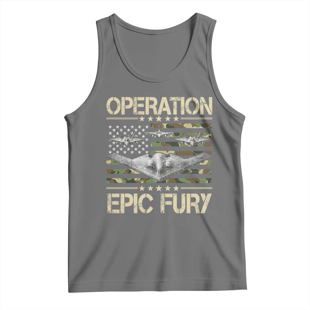 Operation Epic Fury Camo American Flag Tank Top B12 Spirit Stealth Bomber Formation Patriotic Air Power