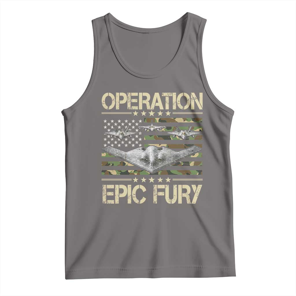 Operation Epic Fury Camo American Flag Tank Top B12 Spirit Stealth Bomber Formation Patriotic Air Power