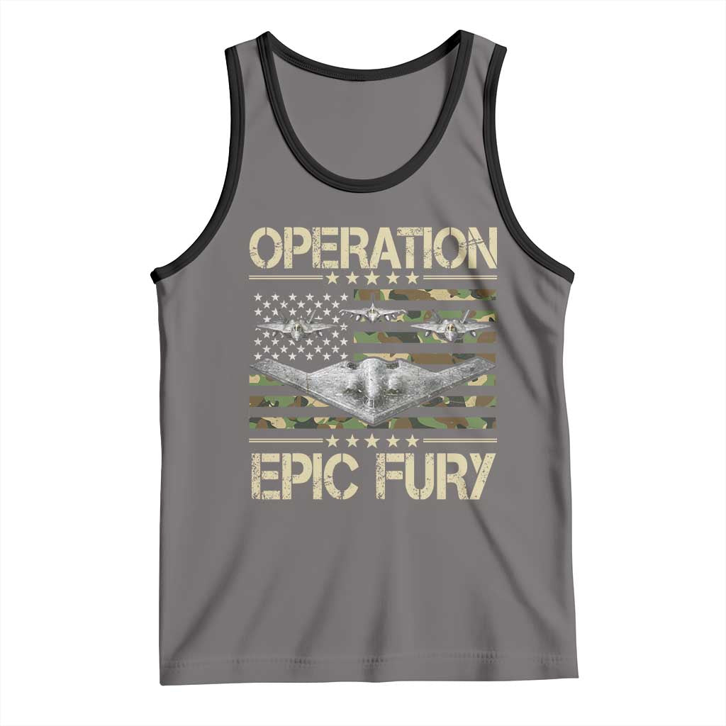 Operation Epic Fury Camo American Flag Tank Top B12 Spirit Stealth Bomber Formation Patriotic Air Power
