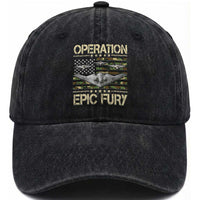 Operation Epic Fury Camo American Flag Washed Cotton Baseball Cap B12 Spirit Stealth Bomber Formation Patriotic Air Power