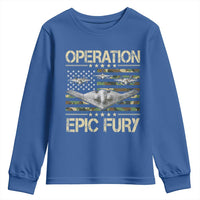 Operation Epic Fury Camo American Flag Youth Sweatshirt B12 Spirit Stealth Bomber Formation Patriotic Air Power