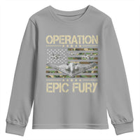 Operation Epic Fury Camo American Flag Youth Sweatshirt B12 Spirit Stealth Bomber Formation Patriotic Air Power