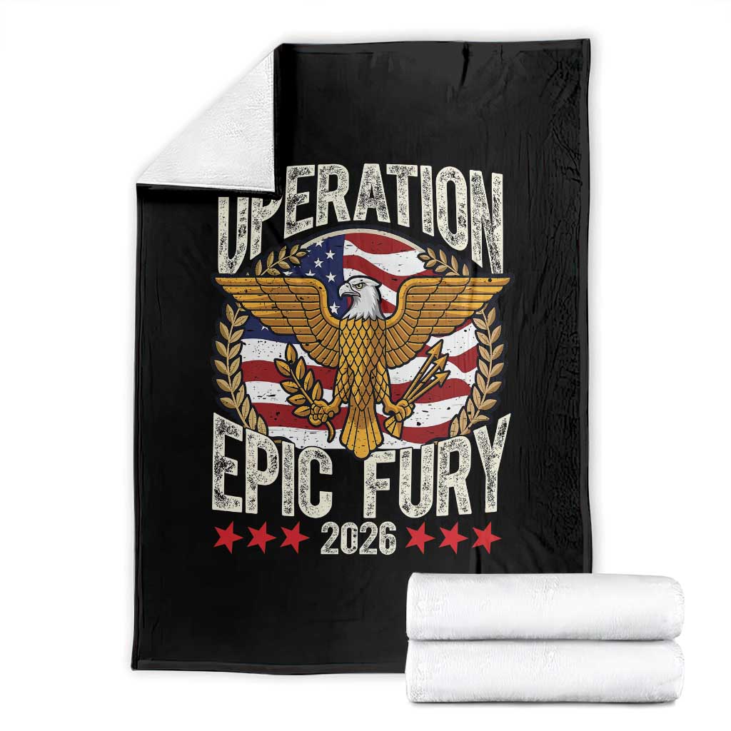 Operation Epic Fury 2026 Patriotic Eagle Crest Throw Blanket American Strength and Freedom