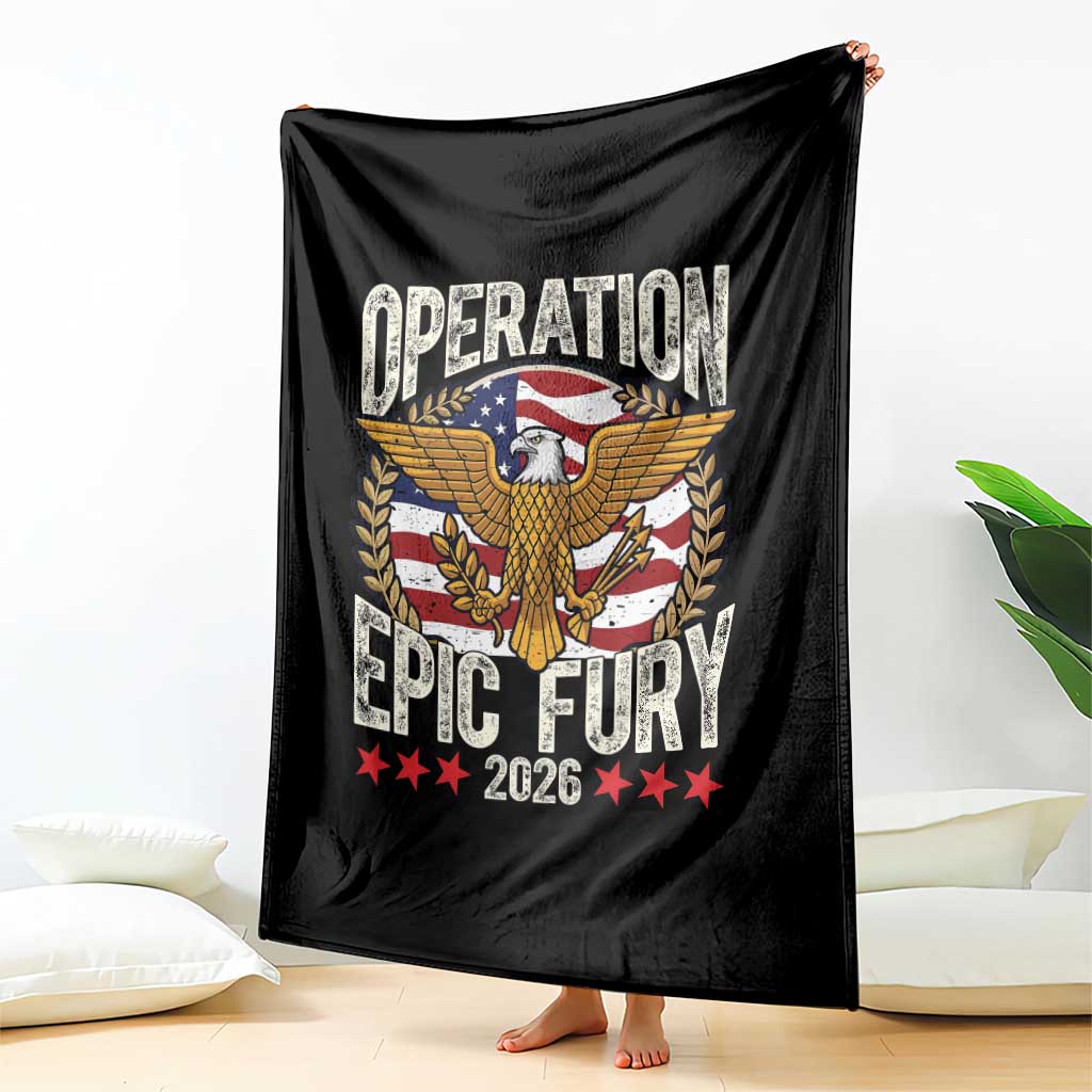 Operation Epic Fury 2026 Patriotic Eagle Crest Throw Blanket American Strength and Freedom