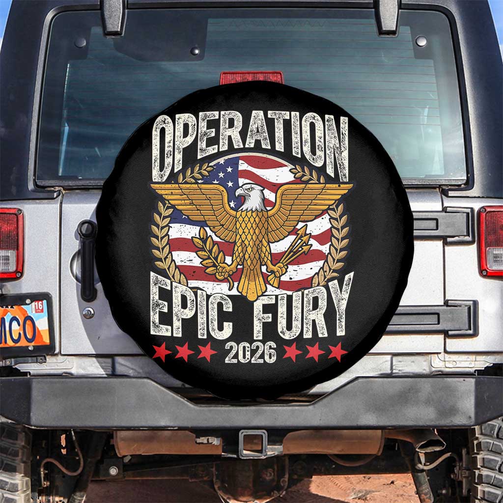 Operation Epic Fury 2026 Patriotic Eagle Crest Spare Tire Cover American Strength and Freedom