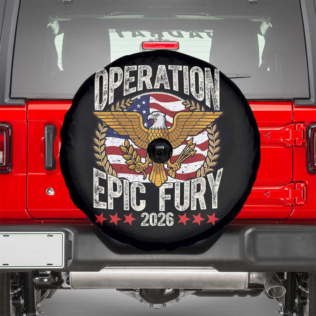 Operation Epic Fury 2026 Patriotic Eagle Crest Spare Tire Cover American Strength and Freedom