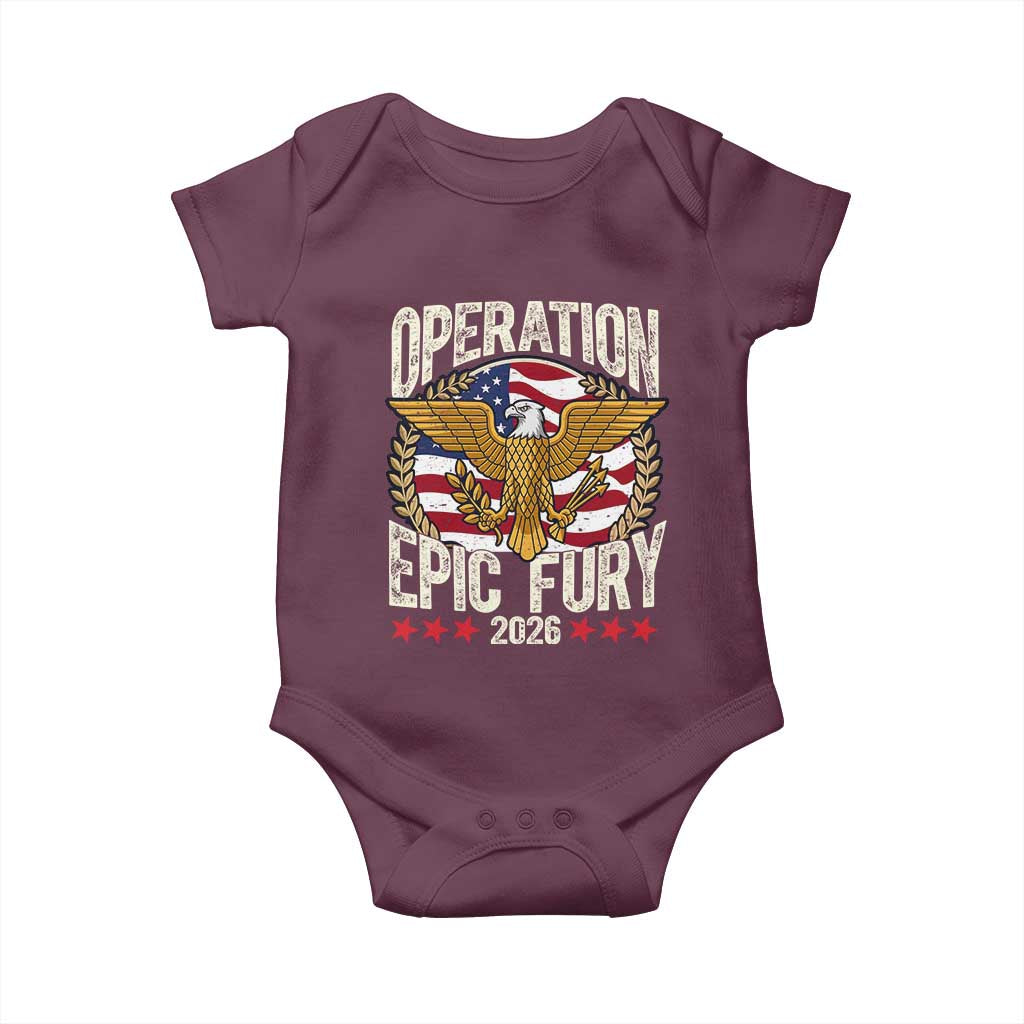 Operation Epic Fury 2026 Patriotic Eagle Crest Baby Onesie American Strength and Freedom