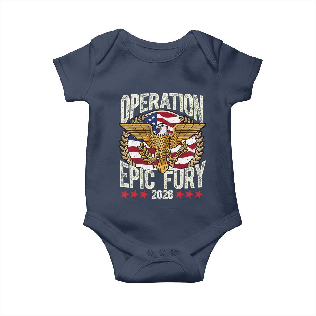 Operation Epic Fury 2026 Patriotic Eagle Crest Baby Onesie American Strength and Freedom