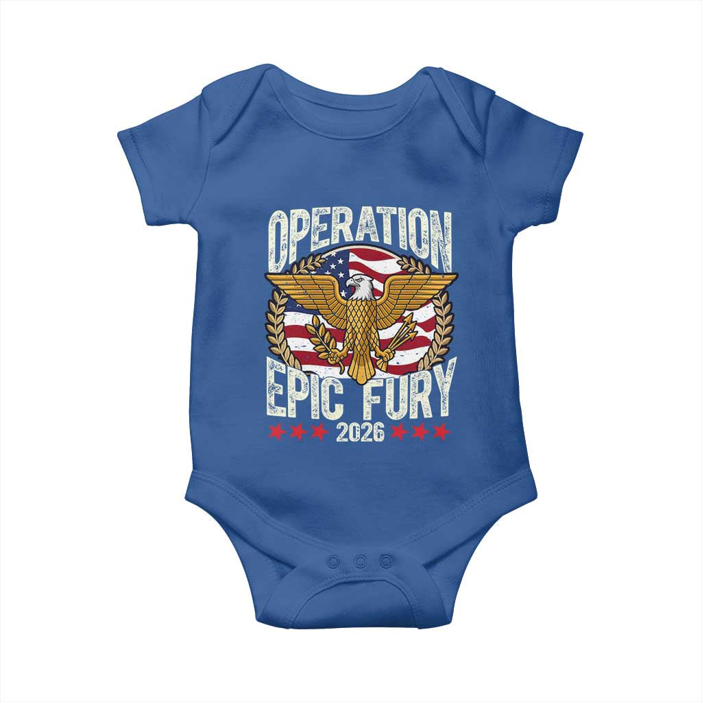 Operation Epic Fury 2026 Patriotic Eagle Crest Baby Onesie American Strength and Freedom