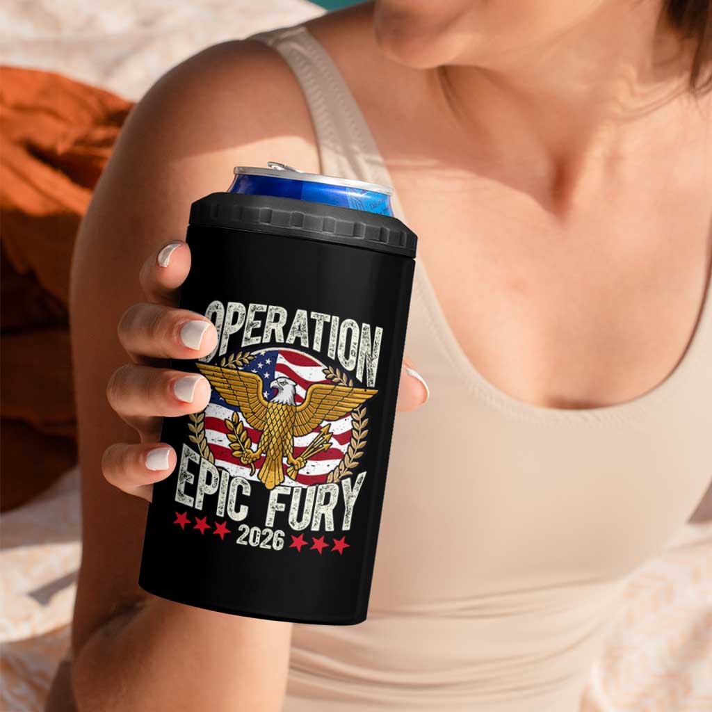 Operation Epic Fury 2026 Patriotic Eagle Crest 4 in 1 Can Cooler Tumbler American Strength and Freedom