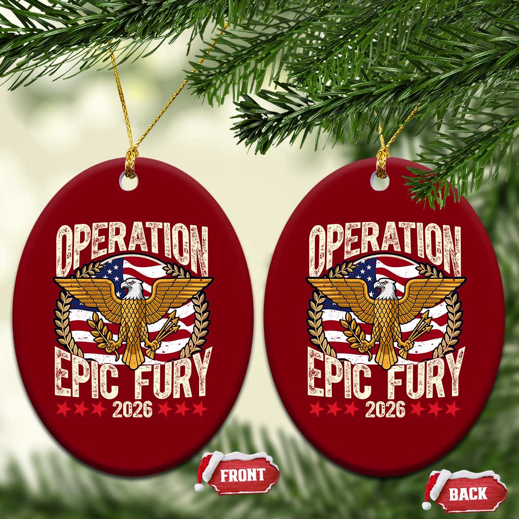 Operation Epic Fury 2026 Patriotic Eagle Crest Ceramic Ornament American Strength and Freedom