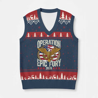 Operation Epic Fury 2026 Patriotic Eagle Crest V-Neck Knit Sweater Vest American Strength and Freedom