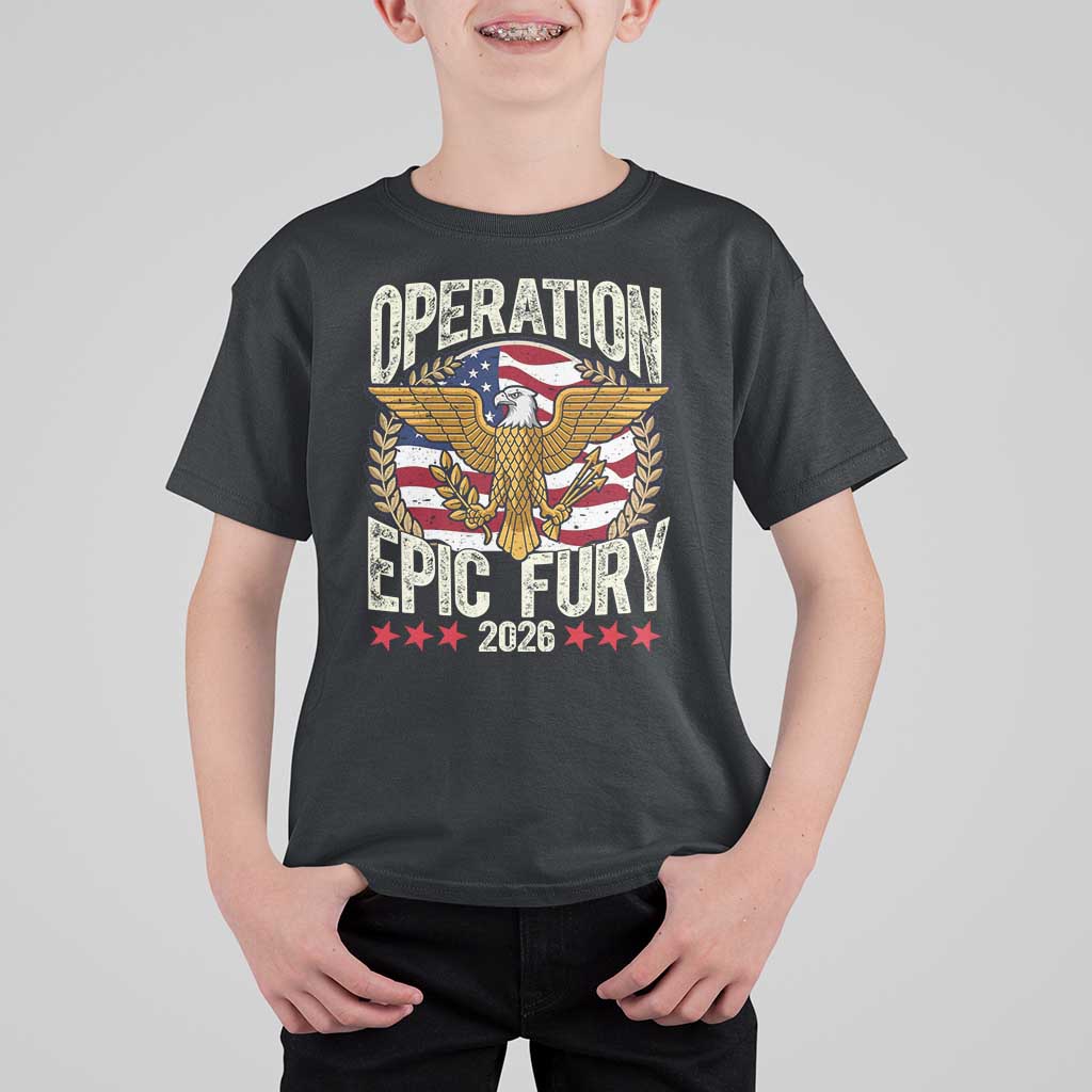 Operation Epic Fury 2026 Patriotic Eagle Crest T Shirt For Kid American Strength and Freedom