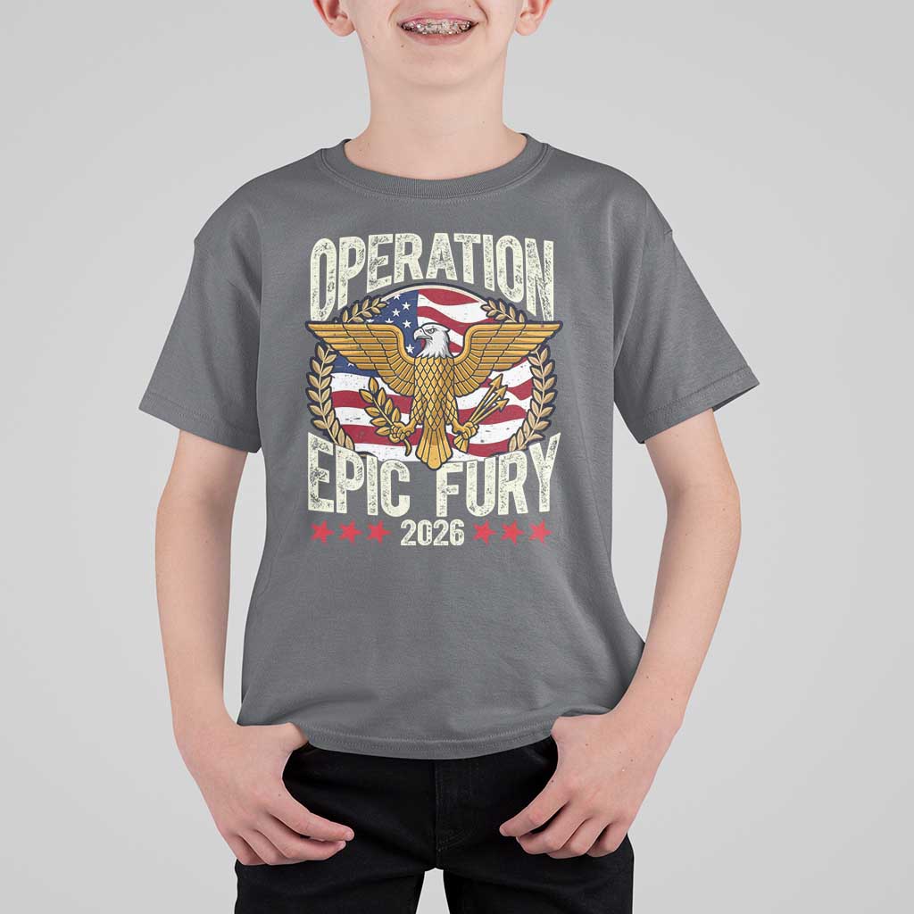Operation Epic Fury 2026 Patriotic Eagle Crest T Shirt For Kid American Strength and Freedom