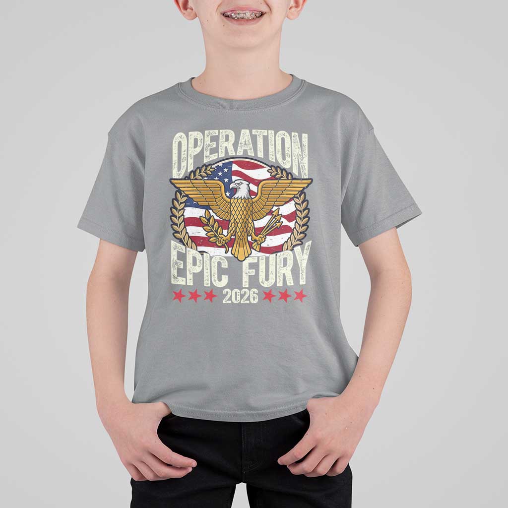 Operation Epic Fury 2026 Patriotic Eagle Crest T Shirt For Kid American Strength and Freedom