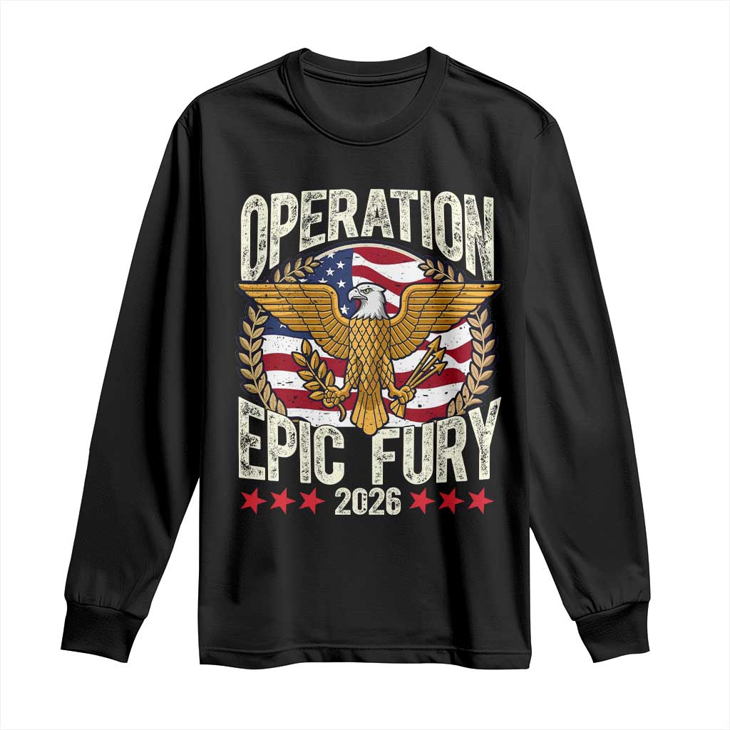 Operation Epic Fury 2026 Patriotic Eagle Crest Long Sleeve Shirt American Strength and Freedom