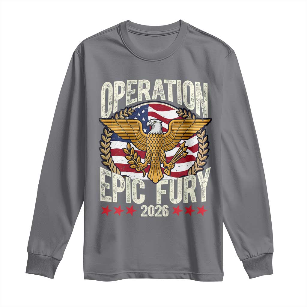 Operation Epic Fury 2026 Patriotic Eagle Crest Long Sleeve Shirt American Strength and Freedom