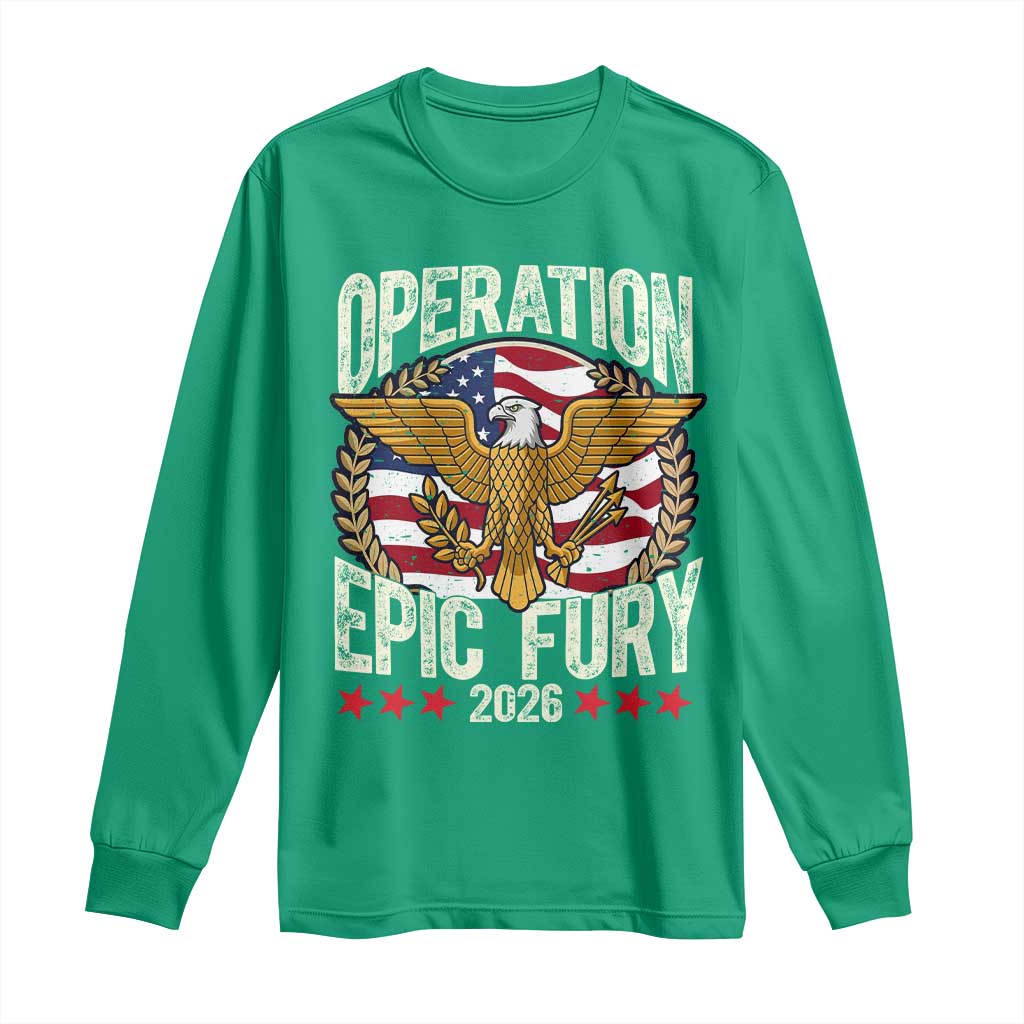 Operation Epic Fury 2026 Patriotic Eagle Crest Long Sleeve Shirt American Strength and Freedom