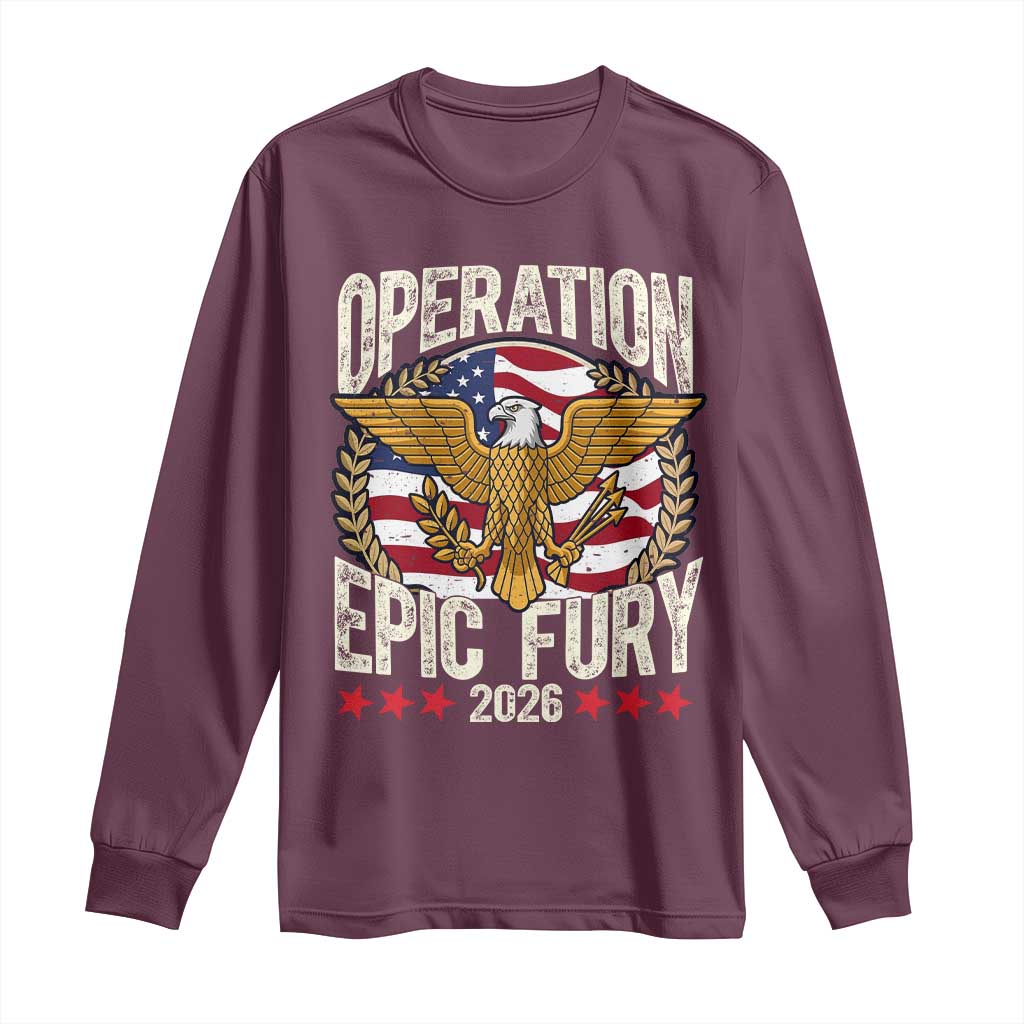 Operation Epic Fury 2026 Patriotic Eagle Crest Long Sleeve Shirt American Strength and Freedom