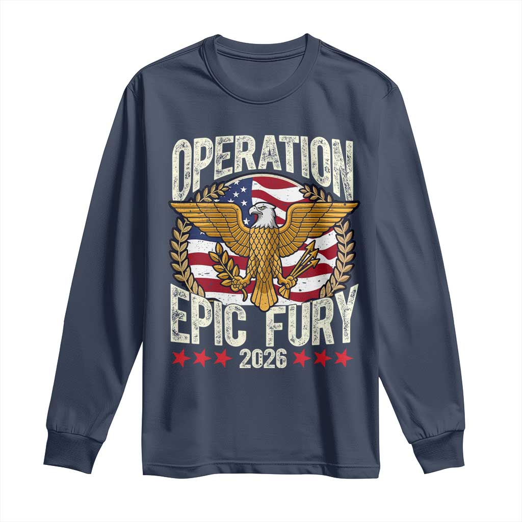 Operation Epic Fury 2026 Patriotic Eagle Crest Long Sleeve Shirt American Strength and Freedom