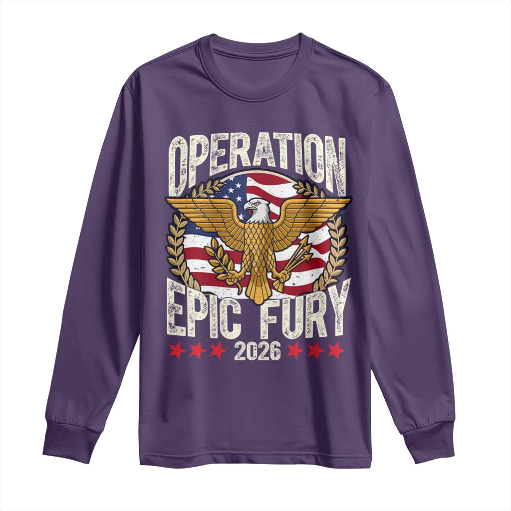 Operation Epic Fury 2026 Patriotic Eagle Crest Long Sleeve Shirt American Strength and Freedom