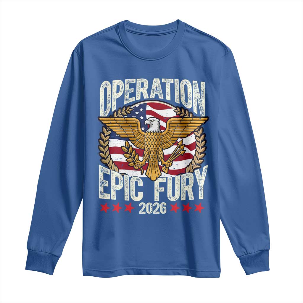Operation Epic Fury 2026 Patriotic Eagle Crest Long Sleeve Shirt American Strength and Freedom