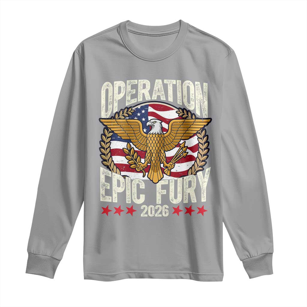 Operation Epic Fury 2026 Patriotic Eagle Crest Long Sleeve Shirt American Strength and Freedom