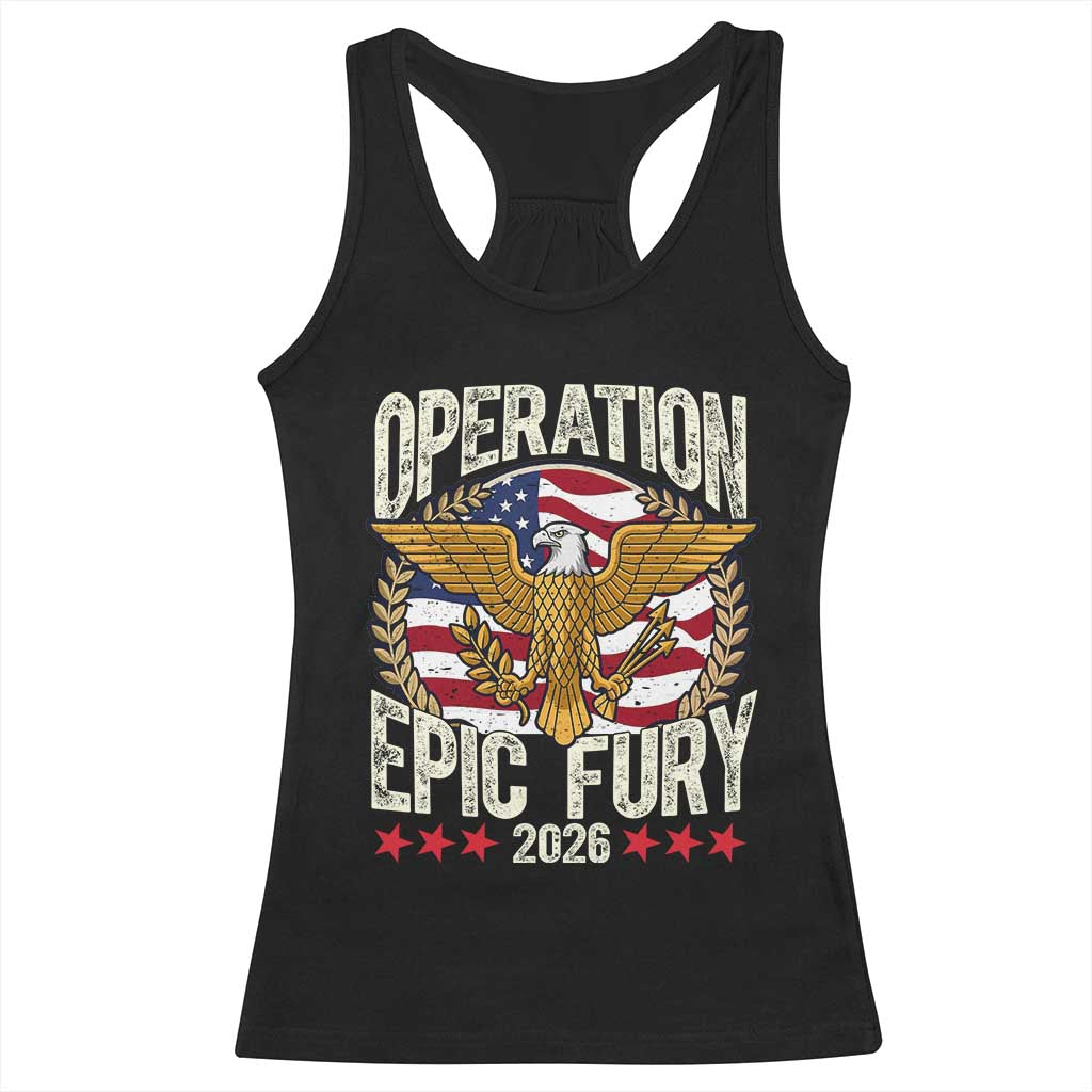 Operation Epic Fury 2026 Patriotic Eagle Crest Racerback Tank Top American Strength and Freedom