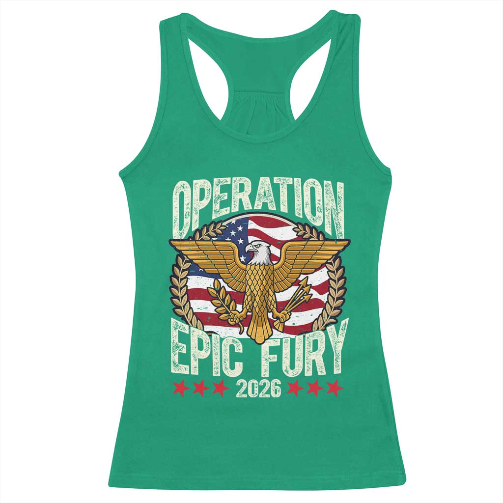Operation Epic Fury 2026 Patriotic Eagle Crest Racerback Tank Top American Strength and Freedom