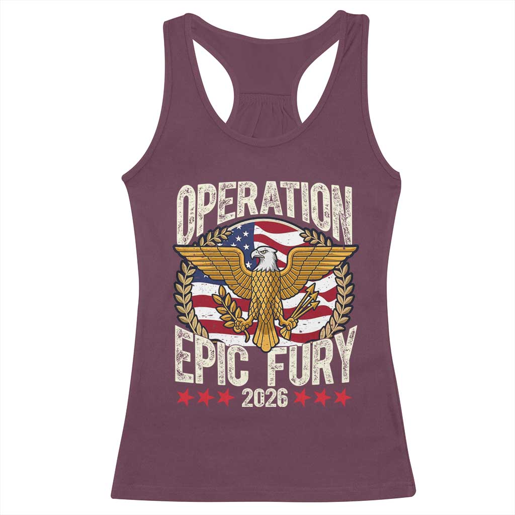 Operation Epic Fury 2026 Patriotic Eagle Crest Racerback Tank Top American Strength and Freedom