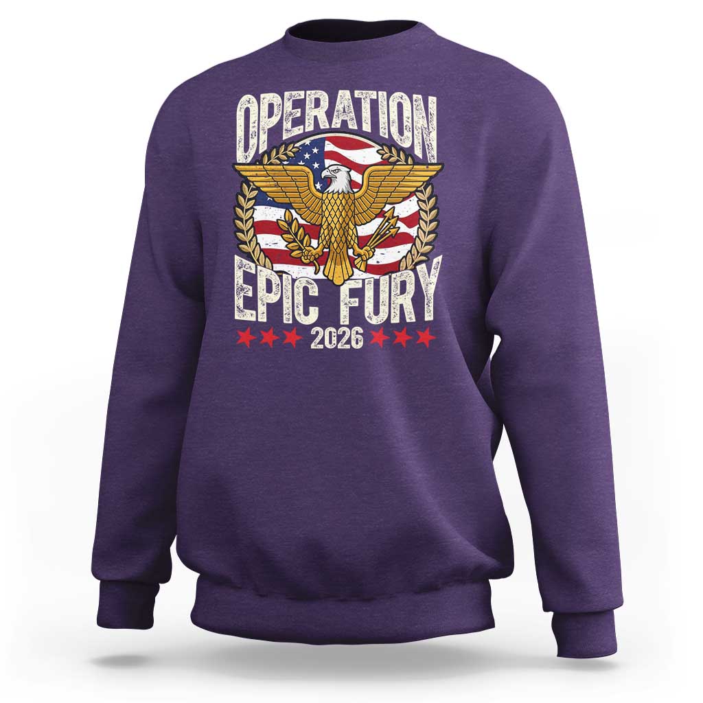 Operation Epic Fury 2026 Patriotic Eagle Crest Sweatshirt American Strength and Freedom