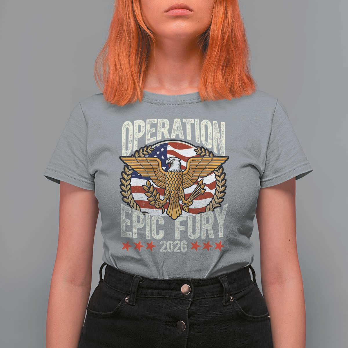 Operation Epic Fury 2026 Patriotic Eagle Crest T Shirt For Women American Strength and Freedom